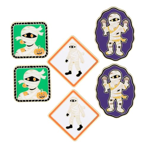 DIKACA 6 Stück Halloween Broschen Cartoon Holzmumie Metall Anstecknadeln Damen Kawaii Gothic Schmuck Party Accessoire Geschenkverpackt Langlebig und Einzigartig von DIKACA
