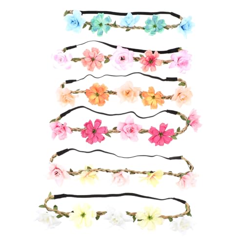 DIKACA 6 Stück Teiliges Braut Blumenkranz Haarband in Hellblau Orange Leichtes Hautfreundliches Blumenschmuck Accessoire für Frauen Mädchen Hochzeit Brautjungfer von DIKACA