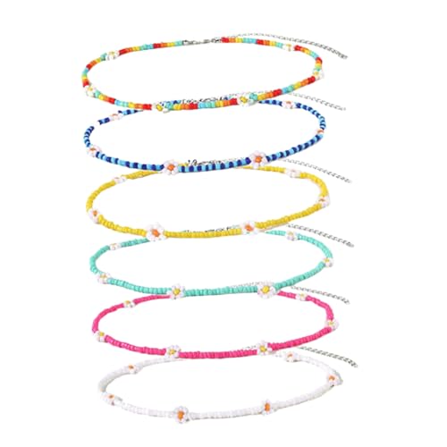 DIKACA 6 Stück Teiliges Bunte Perlenkette Damen Blumen Choker Halskette Mehrreihig Statement Schmuck für Alltag und Party Geschenkidee für Frauen Mädchen von DIKACA