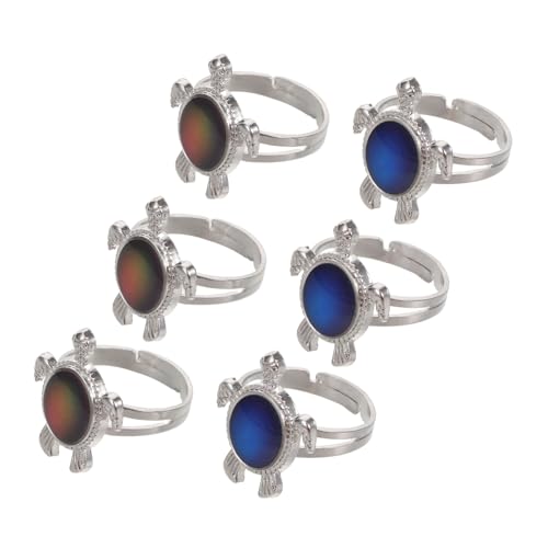 DIKACA 6 Stück Verstellbare Stimmungsringe für Damen mit Temperaturabhängigem Farbwechsel Offene Schildkröten-design Ringe als Modischer Schmuck für Geburtstagspartys und Alltag von DIKACA