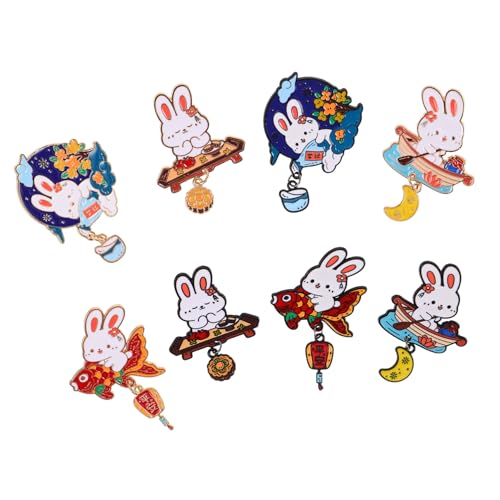 DIKACA 8 Stück Teiliges Cartoon Hasenbroschen aus Zinklegierung Emaillierte Anstecknadeln in Niedlichem Design Dekorative Lapel Pins für Jacken Pullover und Rucksäcke für Mid-autumn von DIKACA