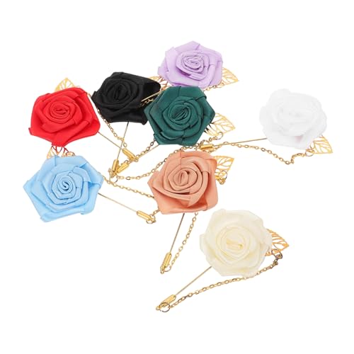 DIKACA 8 Stück Teiliges Künstliche Rosenbroschen mit Goldenen Blättern Leichte Langlebige Ansteckblumen für Herren Flache Minimalistische Knopflochblumen Corsage für Anzug Hochzeit Party von DIKACA