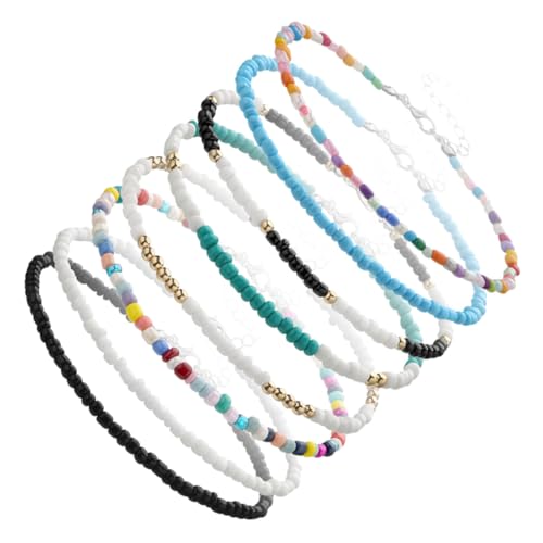 DIKACA 8 Stück Teiliges Verstellbares Fußkettchen Bunten Perlen Handgefertigter Modischer Fußschmuck für Damen und Mädchen Bequemes Leichtes Accessoire für Sommer und Strand von DIKACA