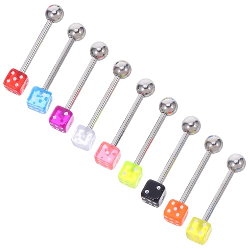 DIKACA 9 Stück Teiliges Acryl Zungenpiercing Set Leichte Glatte Würfel designs in Farben Modische Tongue Nails für Damen und Herren Langlebiger Eleganter Körperschmuck für Alltag und von DIKACA