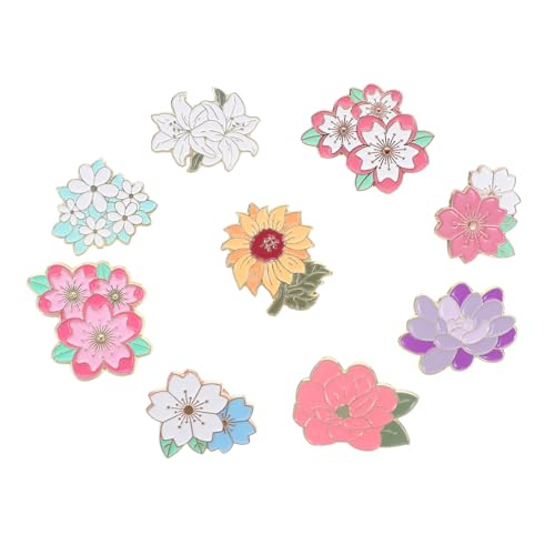 DIKACA 9 Stück Teiliges Metall-emaille Anstecknadeln Blumenbroschen Robuste Bunte Pins mit Sonnenblume Tulpe Orchidee Kirsche Modisch für Kleidung Rucksäcke Hüte Accessoires Reisetauglich von DIKACA