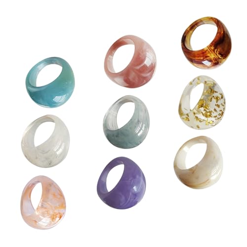 DIKACA 9 Stück Teiliges Resin Bunte Modische Acrylringe Leichte Elegante Fingerdekoration für Damen und Mädchen Vielseitig Tragbar DIKACA 9 Stück Teiliges Resin Bunte Modische Acrylringe Leichte Elegante Fingerdekoration für Damen und Mädchen Vielseitig Tragbar von DIKACA