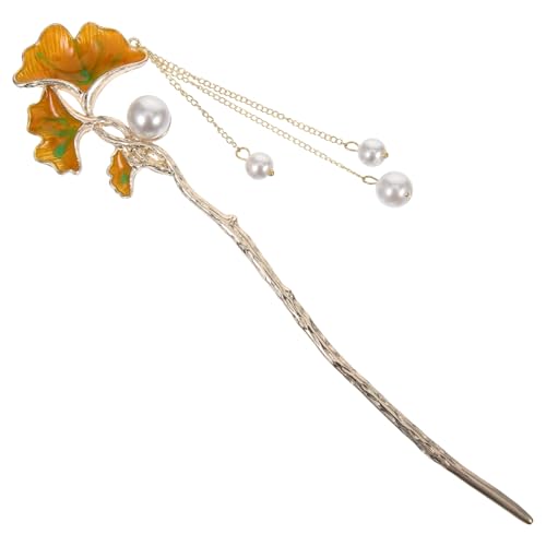 DIKACA Antike Ginkgo Haarnadel mit Emaille und Tassel Kette Chinesischer Haarschmuck für Damen Eleganter Vintage Haarstick für Hanfu und Besondere Anlässe von DIKACA