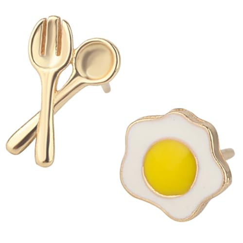 DIKACA Asymmetrische Ohrstecker Damen Poached Egg Design Kreative Tropfenohrringe Kleiner Schmuck für Alltag und Party von DIKACA