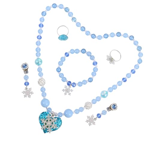 DIKACA Blaues Schneeflocken Schmuckset für Mädchen mit Halskette Armband Ohrringen und Ring Leichtes Glattes Material Geschenk und Accessoire für Festliche Outfits von DIKACA