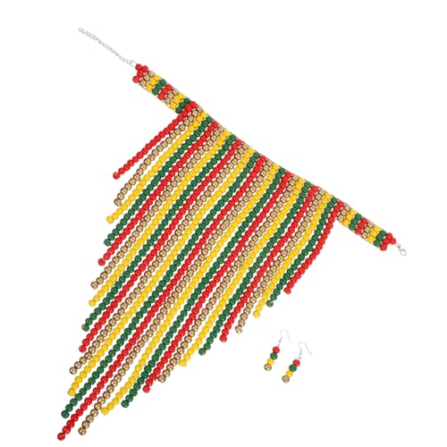 DIKACA Boho Holzperlen Halskette Bunt Handgefertigt Statement Schmuck für Damen Leicht Retro Ethno Stil Geeignet für Alltag Büro und Festivitäten von DIKACA