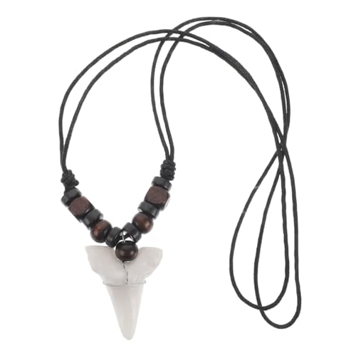 DIKACA Boho Surfer Halskette mit Verstellbarem Wachsband Holzperlen Retro Stil Unisex Schmuck für Herren und Damen mit Realistischem Haizahn Anhänger in Braun von DIKACA