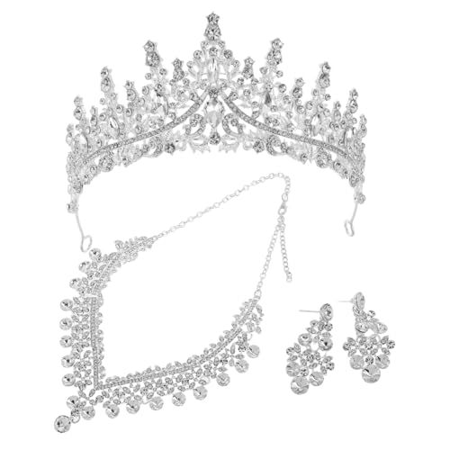 DIKACA Brautschmuck Set mit Strasskrone Halskette und Ohrringen für Hochzeit Damen Stilvolle Schmuckbox Geschenkidee Silber von DIKACA