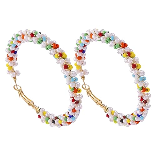 DIKACA Bunte Bohemian Creolen Ohrringe für Damen Extravaganter mit Perlen Verzierter Ohrschmuck für Besondere Anlässe Statement Ohrhänger für Festivals und Partys von DIKACA