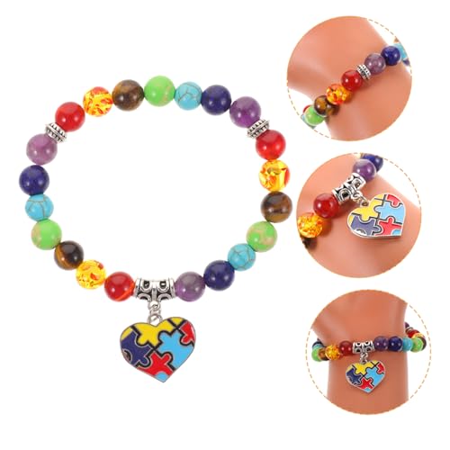 DIKACA Buntes Beaded Armband mit Herz anhänger Komfortables Chakra Schmuckstück Verstellbares Yoga Armband für Mädchen Vielseitiger Schmuck für Alltag und Besondere Anlässe von DIKACA