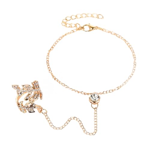 DIKACA Chic Finger Ring Hand Jewelry mit Strass Filigranes Goldfarbenes Armband mit Fingerring Leicht und Modisch Eleganter Schmuck für Damen und Besondere Anlässe von DIKACA