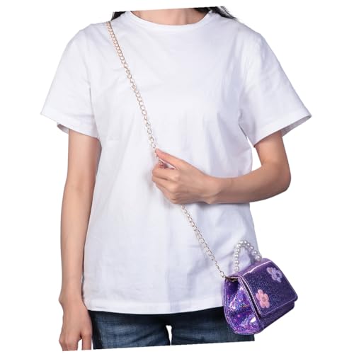 DIKACA Crossbody Bag mit Perlengriff Mini Umhängetasche mit Kette Abnehmbarer Schultergurt Leichte Mädchen Handtasche für Party und Alltag Violett Große Kapazität Elegantes Blumenmuster von DIKACA