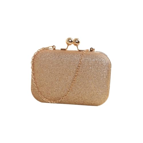 DIKACA Damen Abendtasche Mini Clip Bag mit Kettenhenkel Kleine Umhängetasche für Hochzeit Party Bankett Tragbare Clutch mit Kapazität für Handy Karten Geldbörse in Gold von DIKACA