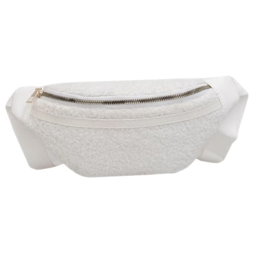DIKACA Damen Bauchtasche Plüsch Hüfttasche Verstellbar Vielseitig Tragbar Elegant Uni Weiß Waist Pack für Outdoor Joggen Fitness Alltag von DIKACA