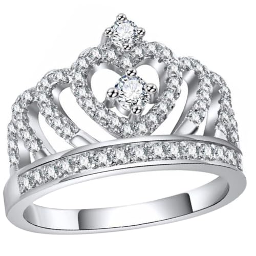 DIKACA Damen Fingerring Kronenring aus Langlebiger Legierung Herz design Verziert Klassisch Silberfarben Eleganter Schmuck für Alltag und Festliche Anlässe von DIKACA