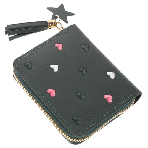 DIKACA Damen Geldbörse aus PU Kunstleder Kleine Kurze Brieftasche mit Kartenfächern Leichtes Portemonnaie für Frauen Süßes Cartoon Kartenetui Kompakte Münzgeldbörse in Grün von DIKACA