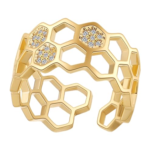 DIKACA Damen Offener Verstellbarer Ring mit Zirkonia Besatz Kreativer Chic Verlobungsring Modeschmuck Geschenk von DIKACA