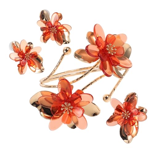 DIKACA Damen Schmuck Set Rote Blumen Ohrringe Armband Offener Ring Leicht Elegant Für Party von DIKACA