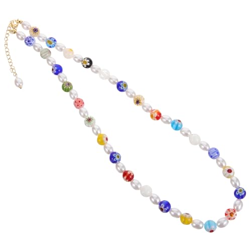 DIKACA Dekorative Damen Halskette mit Runden Glasperlen und Künstlichen Perlen Leichte Hautfreundliche Kettenmode für Alltag und Besondere Anlässe Eleganter Schmuck für Frauen von DIKACA