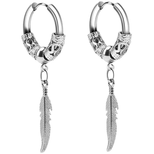 DIKACA Edelstahl Creolen Ohrringe mit Blattanhänger Modische Hängende Ohrhänger für Männer und Frauen Leicht und Komfortabel Geeignet für Alltag und Festliche Anlässe von DIKACA