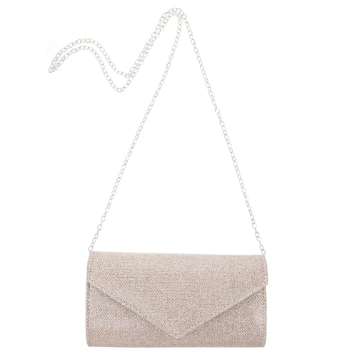 DIKACA Elegante Damen Clutch Handtasche Champagnerfarben Abendtasche mit Abnehmbarer Metallkette Kompakt aus Strapazierfähigem Pvc polyester Geeignet für Hochzeit Party und Festliche von DIKACA