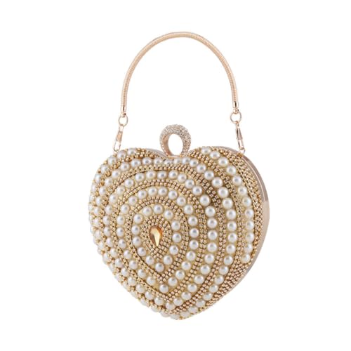 DIKACA Elegante Damen Clutch Tasche mit Strassbesatz Herzförmige Abendtasche für Hochzeit Cocktailparty Prom Kleines Leichtes Design Goldfarben Robustes und Vielseitig für Festliche von DIKACA