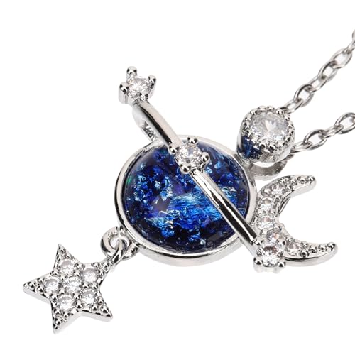 DIKACA Elegante Damen Halskette mit Stern Mond Planeten Anhänger aus Hochwertigem Kupfer Modisches Schmuckstück für Partys Festliche Anlässe und Alltag Fein und Komfortabel Goldfarben von DIKACA