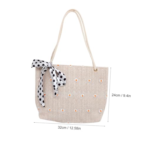 DIKACA Elegante Gewebte Handtasche Damen mit Schleifen design Leichte Strandtasche aus Robustem Stroh Vielseitige Umhängetasche für Sommerurlaub und Alltag Modische Tasche mit Feiner von DIKACA