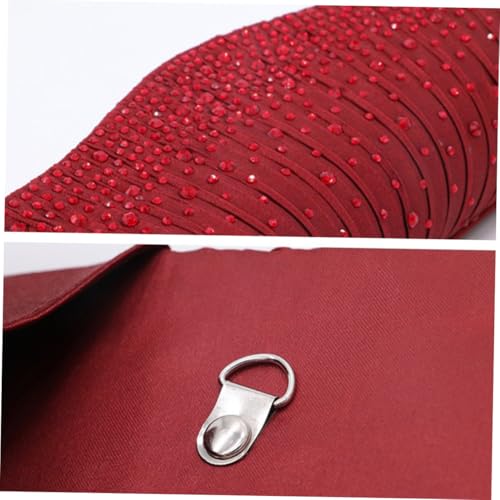 DIKACA Elegante Satin Clutch Handtasche mit Strasssteinen Magnetischer Verschluss Edle Abendtasche für Hochzeit Party und Ball Kleine Handgelenktasche in Weinrot für Damen von DIKACA
