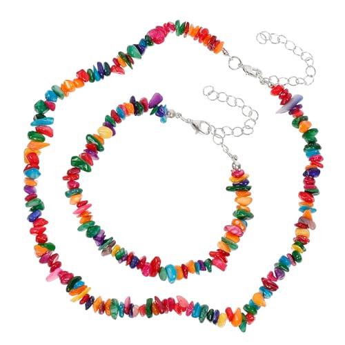 DIKACA Elegantes Damen Schmuckset Naturstein Muschel Halskette Armband Strandstil Leichtes Partyaccessoire Geschenk für Frauen Mädchen von DIKACA