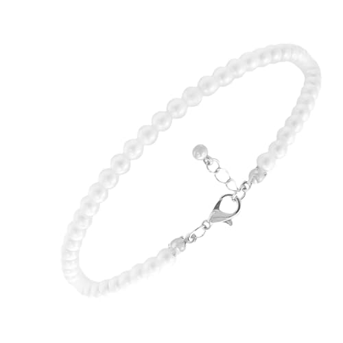 DIKACA Elegantes Fußkettchen Damen Weiß Perlen Imitation Handgefertigt Verstellbar Leicht Und Ausziehbar Für Alltag Und Strand von DIKACA