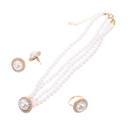 DIKACA Elegantes Perlen und Strass Schmuckset Damen Vintage Stil Leichtes Brautschmuck Set mit Halskette Ohrringen und Ring für Hochzeit Party Alltag und Festliche Anlässe von DIKACA