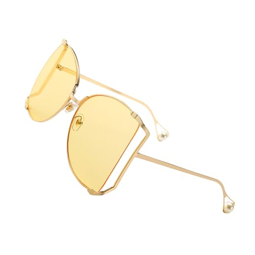 DIKACA Fashion Damen Sonnenbrille Metallrahmen Modisch Leicht Robust für Outdoor Party Schmuck Transparenter Gelber Uv-schutz Eyewear von DIKACA