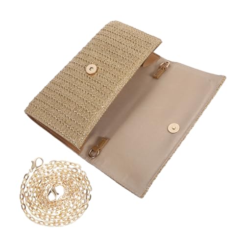 DIKACA Faux Stroh Umhängetasche Damen Kleine Schultertasche Handgefertigt Vielseitig für Urlaub Strand Abendparty Crossbody Clutch Bag in Apricot von DIKACA