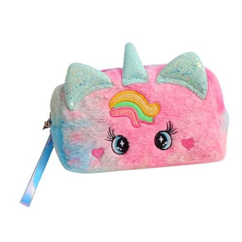 DIKACA Federmäppchen Einhorn süße Schminktasche Plüsch-Schreibwarentasche Organisator für Schulbriefpapier Kinder Geldbörse Geldbörsen Kosmetiktaschen Reise-Make-up-Organizer niedlich von DIKACA