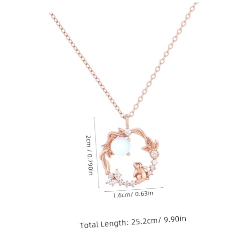 DIKACA Feine Silber Hasen Kette mit Mond anhänger Verstellbare Damen Halskette mit Floralen Details Romantisches Kaninchen Schmuckstück für Alltag und Besondere Anlässe von DIKACA