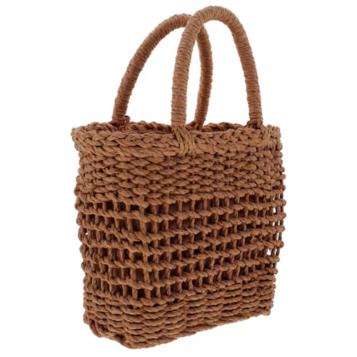 DIKACA Gewebte Damen Schultertasche aus Stroh Leichte Modische Umhängetasche mit Hohlmuster als Strandtasche und Urlaubstasche Kompakte Handtasche für Alltag und Freizeit von DIKACA