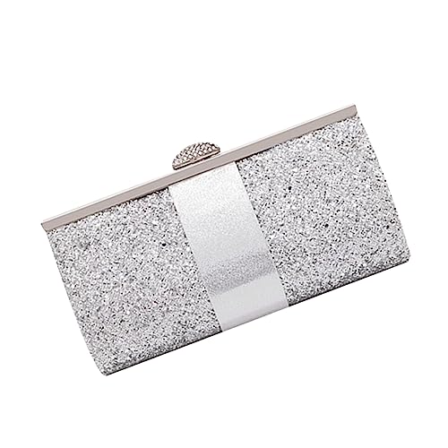 DIKACA Glitzer Clutch Abendtasche Damen Silber mit Kette Synthetische Handtasche für Hochzeit Party Ball Bankett und Festliche Anlässe von DIKACA