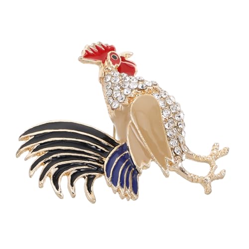 DIKACA Goldfarbene Damen Brosche Hahn Motiv mit Strasssteinen Feine Verarbeitung Eleganter Ansteckschmuck für Kleider Jacken und Festliche Anlässe Modisches Accessoire für Frauen von DIKACA