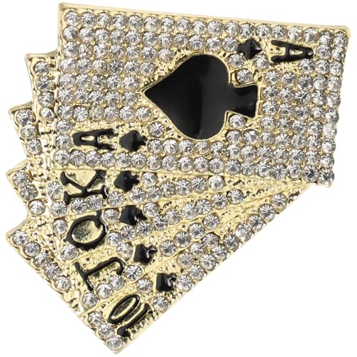 DIKACA Goldfarbene Playing Cards Brosche Modische Anstecknadel mit Kreativen Kartendesign Eleganter Schmuck für Anzug Hemd Kleid Unisex Accessoire für Besondere Anlässe und Alltagsmode von DIKACA