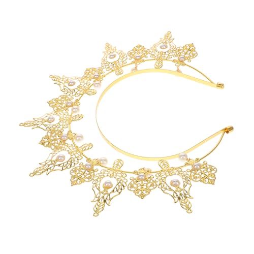 DIKACA Goldfarbener Retro Braut Haarreif mit Auffälligen Perlen Komfortables Stirnband für Damen Geeignet für Hochzeit Gala Halloween und Festliche Kostüm Accessoires Griechische Göttin von DIKACA