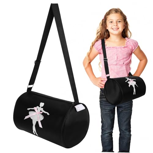 DIKACA Große Balletttasche für Mädchen mit Verstellbarem Schultergurt Leichte Sporttasche Umhängetasche für Tanzschule Fitness und Freizeit in Schwarz von DIKACA