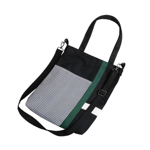 DIKACA Große Canvas Umhängetasche Verstellbar mit Streifenmuster Lässige Einkaufstasche Großer Kapazität für Damen Alltag und Shopping Robuste Stofftasche Schwarz Kariert von DIKACA