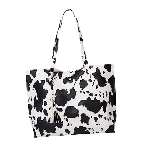 DIKACA Große Cow Grain Single Schultertasche Damen Handtasche mit Quaste Vielseitige Einkaufstasche und Shopper für Alltag Reisen und Arbeit Geräumig und Robust Modisch für Frauen von DIKACA
