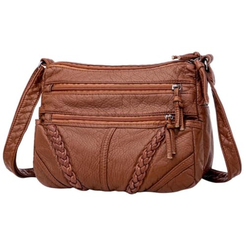 DIKACA Große Damen Umhängetasche PU Kunstleder Schultertasche Modisch Vielseitig für Alltag Freizeit und Reisen Braun von DIKACA