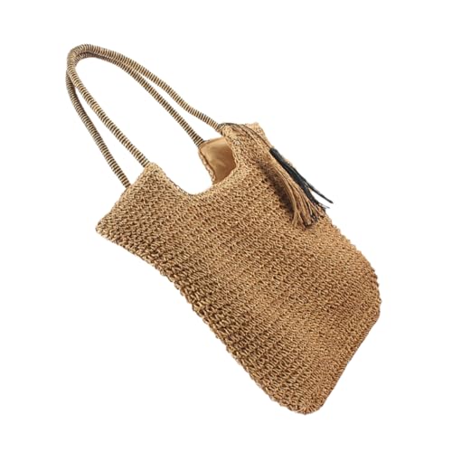 DIKACA Große Fein Gewebte Damen Schultertasche aus Strohtasche Vielseitige Strandhandtasche mit Hoher Kapazität Robuste Umhängetasche Tote Bag für Alltag und Urlaub von DIKACA